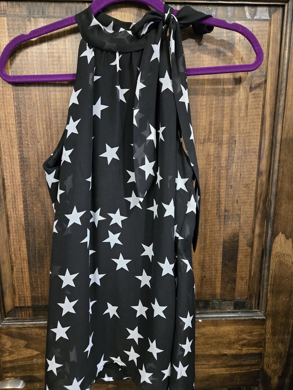 Black Star Halter Tie Neck Top